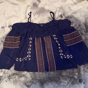 American Eagle Pattern Lettuce Trim Strap Blouse